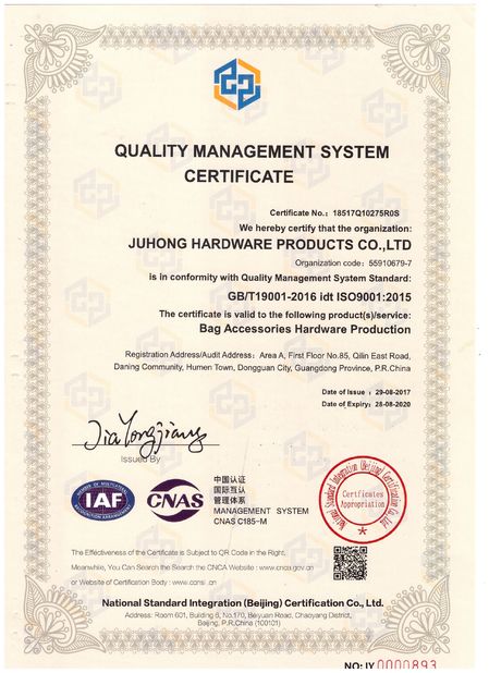 Porcellana Juhong Hardware Products Co.,Ltd Certificazioni