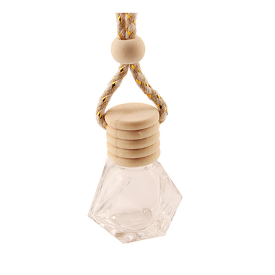 8ML Diamond Perfume Bottle, pendente della bottiglia di profumo dell'automobile, vetro trasparente, bottiglia vuota con il cappuccio di legno