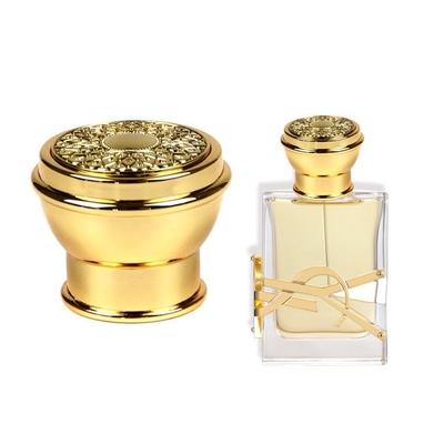 comprare L'oro in lega di zinco d'imballaggio cosmetico della copertura del profumo di personalizzazione ha placcato online manufacture
