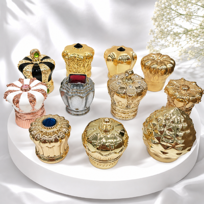 comprare Custom Zinc-Alloy Crown-shaped Perfume Caps with Luxury Finishes, Precision-Engineered Fit, and Moisture Resistance fabbricazione online