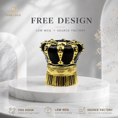 comprare Luxury Black Gold Rivet Crown Zinc Alloy Perfume Cap 3D Embossed Zamac Lid Custom Logo OEM ODM Source Factory Wholesale fabbricazione online