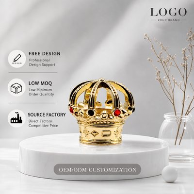 comprare Luxury Hollow King Crown Zamac Perfume Cap Gold Plated Inlaid Rhinestone Royal Fragrance Lid Zinc Alloy Metal Perfume Bottle Cover Custom Logo FEA15 For Dubai Oud Attar Perfume Bottle fabbricazione online