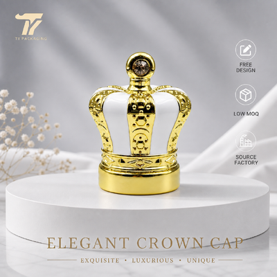 comprare Cappuccio per profumo corona, coperchio di zamac in strass, top per profumo in oro bianco, imballaggio per profumo in smalto bicolore, cappuccio per profumo in metallo con logo personalizzato, fabbrica di cappucci per profumi all'ingrosso fabbricazione online