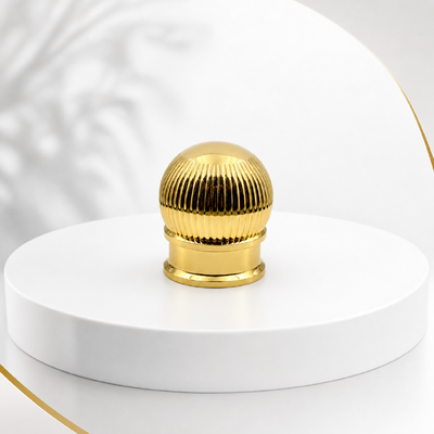comprare Ingrosso Alta lucentezza Oro Verticale Linea Pumpkin Ball Perfume Bottle Cap Con Double Tier Base Ribbed Chiusura Zamac Sferico OEM Custom Engrave Logo Medio Oriente Luxury Fragrance Packaging fabbricazione online