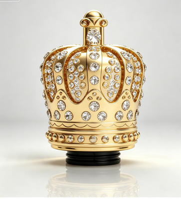 comprare Tappo profumo a corona magnetica in Zamac placcato oro con strass di cristallo intarsiati fabbricazione online