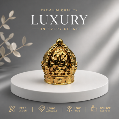 comprare Premium Royal in rilievo con perline floreali con corona specchio oro lega di zinco cappuccio profumo solido coperchio di metallo Zamac pesante per designer di lusso profumo imballaggio magnetico fabbricazione online