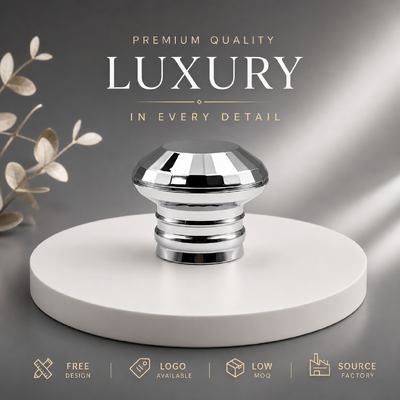 comprare Tappo per profumo a cupola geometrica sfaccettata premium, anello multiplo, cromo, argento, lega di zinco, solido, pesante, metallo Zamac per confezioni di profumi di lusso di alta gamma, magnetico fabbricazione online
