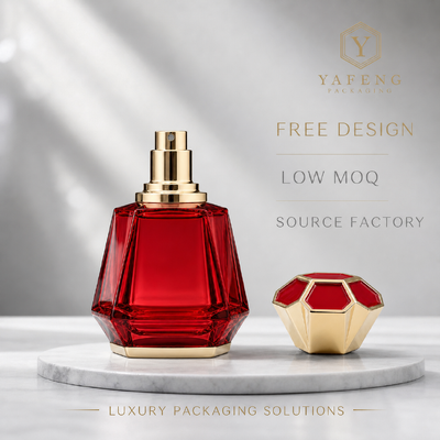 comprare Vendita all'ingrosso di fabbrica tappo profumo in lega di zinco taglio diamante placcato oro smalto rosso zamac coperchio flacone profumo logo personalizzato OEM copri profumo in metallo fabbricazione online