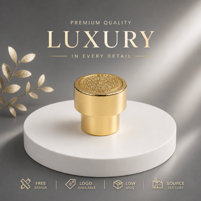 comprare Tappo profumo in lega di zinco personalizzato di fabbrica, placcatura oro brillante, doppio strato cilindrico, texture in rilievo, coperchio profumo in metallo, supporto logo personalizzato in rilievo, magnetico fabbricazione online