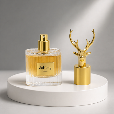 comprare Tappo profumo di lusso in Zamac a forma di testa di cervo 3D con incisione logo personalizzata e finitura oro galvanizzato fabbricazione online