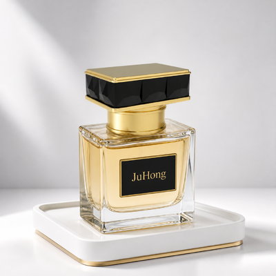 comprare Lussuoso tappo rettangolare nero sfaccettato in Zamac FEA15 per profumo, con finiture dorate in lega di zinco decorativa fabbricazione online