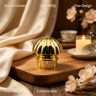 comprare Tappo per profumo a forma di cupola in lega di zinco goffrata, lusso placcato oro, coperchio in metallo per flacone di profumo, logo personalizzato per imballaggi cosmetici per fragranze, magnetico fabbricazione online