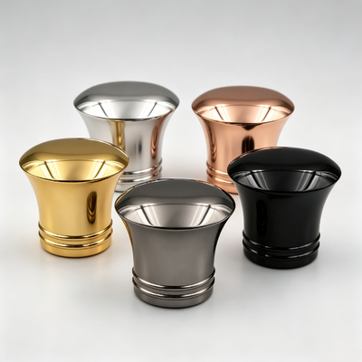 Acquistare Fabbrica all'ingrosso Flared Waist Design Zamac Perfume Cap Double Ring Base Metal Perfume Bottle Cover Gold Silver Rose Gold Black Gunmetal Custom Logo fabbricazione online