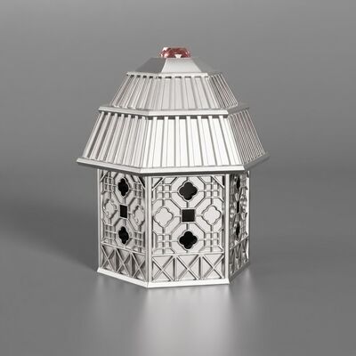 Acquistare Luxury Pavilion House Style Zamac Perfume Cap Esagonale Intaglio a reticolo cavo con incisione di gemma rosa FEA15 Bocca Zinc Alloy Perfume Cover Oro leggero Placcaggio Logo personalizzato Fabbrica fonte fabbricazione online