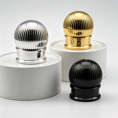 Acquistare FEA15 Tappo per profumo in Zamac con nervature verticali e sfera superiore, con finitura galvanica, forma a globo, coperchio in metallo per flacone di profumo, logo personalizzato OEM ODM, tappo per profumo in lega di zinco fabbricazione online
