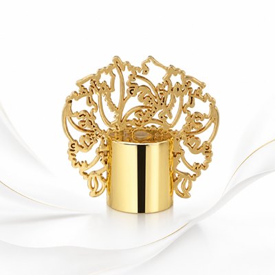Cappucci per profumi Zamak placcati in oro con disegno personalizzabile e finitura lucidata a specchio