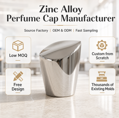 Mirror Finish Zamak Perfume Caps with Polished Beveled Surface and Customizable Logo for Luxury Perfume Bottles