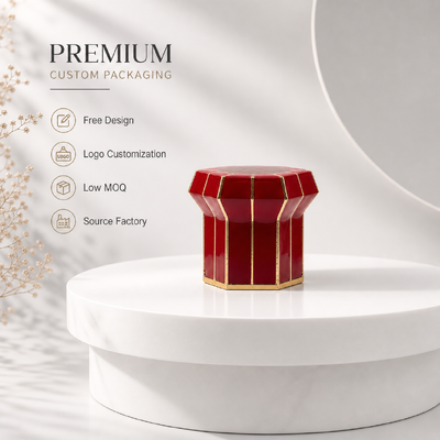 Luxury Hexagonal Red Enamel Zinc Alloy Cap Perfume Gold Trim Zamac Fragrance Bottle Lid Custom Logo OEM ODM Source Fabbrica all'ingrosso