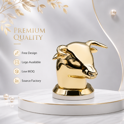 Testa di toro di lusso Cappuccio di profumo in lega di zinco Specchio in oro elettroplata Zamac Capo bottiglia di profumo Logo personalizzato profumo in metallo in rilievo Top OEM ODM Fabbrica di fonte all'ingrosso