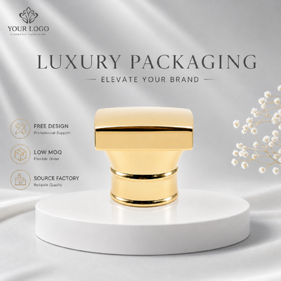 Tappo per profumo in lega di zinco con doppio anello a forma di rettangolo curvo dorato a specchio, con logo personalizzato, coperchio per fragranza in metallo, modello JH5039, per imballaggi cosmetici di profumo in vetro di design vuoto di lusso