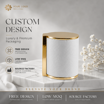 Cappuccio per profumi in lega di zinco in pelle bianca con involucro in oro, maniglia laterale personalizzata, tappo per profumi JMS032 per designer di lusso