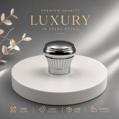 Vendita a caldo Verticale a costole a piombo Cupola lucida Argento Zamac Cappuccio Perfume Peso pesante Coperchio di bottiglia per profumo in lega di zinco Stampo personalizzato Per imballaggio di profumi cosmetici premium Magnetico