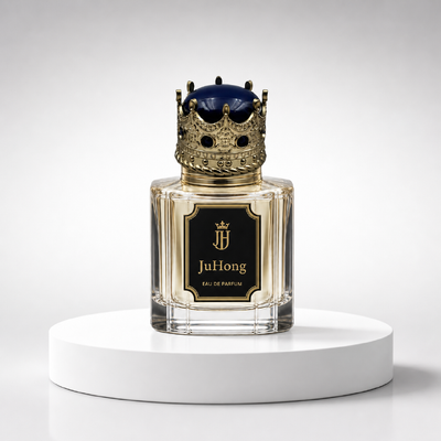 Tappo profumo in lega di zinco Zamac con corona in rilievo, parte superiore in resina e design personalizzabile