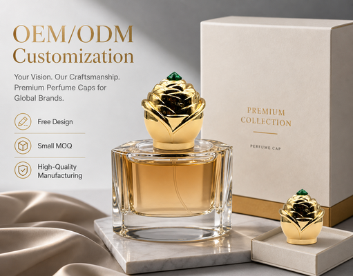 Cappuccio di profumo in forma di cono di pino in incisione dorata in lega di zinco, bottiglia di profumo in cima con strass smeraldo, profumo di lusso personalizzato, confezionamento, accessori magnetici