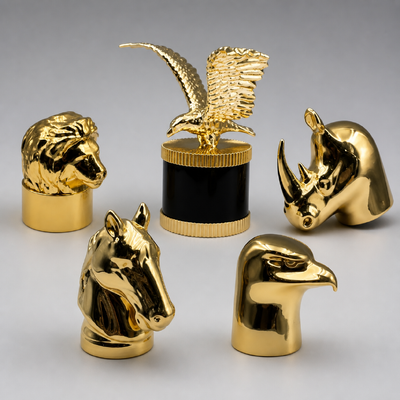 Testa di animale di lusso Zamac Cappuccio profumato Dorato Cavallo Leone Aquila Rinoceronte Metal Perfume Bottle Cappuccio Logo personalizzato Per la bottiglia di profumi