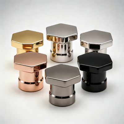 Luxury Hexagonal Flat Top Zinc Alloy Cap Perfume Forma Geometrica Accento Anello Base Zamac Perfume Bottle Lid Multi-Color Electroplating Custom Logo OEM ODM