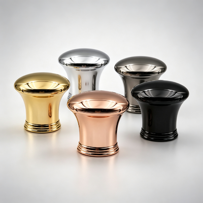 Vendita all'ingrosso di fabbrica, tappo per profumo Zamac a cupola liscia a forma di fungo, base con anelli multipli a corpo svasato, copertura per bottiglia di profumo in metallo, oro, argento, oro rosa, nero, canna di fucile, logo personalizzato