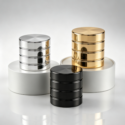 Luxury Multilayer Impilato Round Zinc Alloy Cap Perfume Cilindrico Zamac Capo Specchio Electroplating Custom Logo OEM