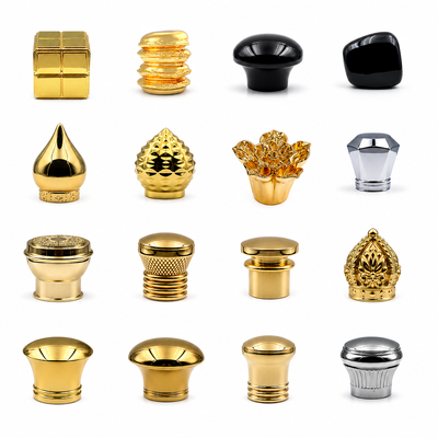Cappottole per profumi di lusso Zamac FEA15 varie forme corona lacrima quadrato lega di zinco coperchio di bottiglia per profumi logo personalizzato elettroplata oro argento nero OEM ODM